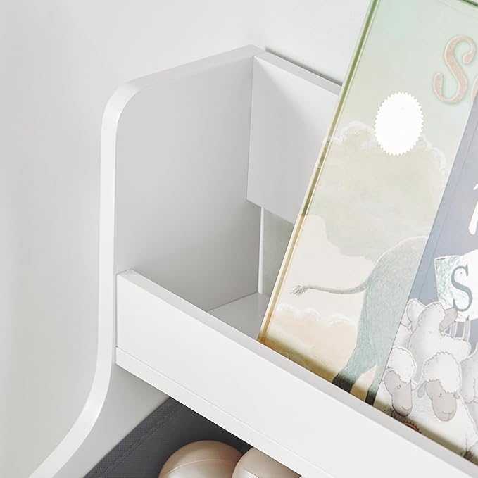 Haotian KMB71-W, White Children Kids Bookcase with Removable Boxes, Kid's Book Shelf Toy Shelf with Large Storage Drawer, Kids Storage Shelf Organizer with Storage Chest