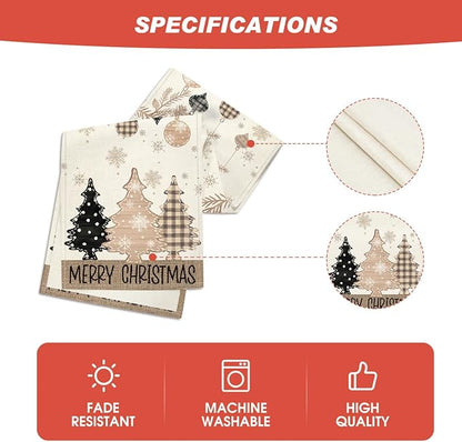 Artoid Mode Brown Pine Trees Snowflake Merry Christmas Table Runner, Winter Xmas Holiday Kitchen Dining Table Decoration for Home Party Decor 13x72 Inch