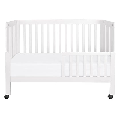 Babyletto Maki Full-Size 2-in-1 Portable Folding Crib with Toddler Bed Conversion Kit in White, Greenguard Gold Certified