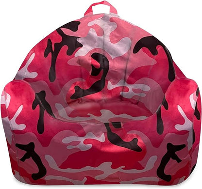 Posh Creations Structured Comfy Bean Bag Chair for Gaming, Reading and Watching TV, Malibu Lounge, Nylon - Camo Pink and Black
