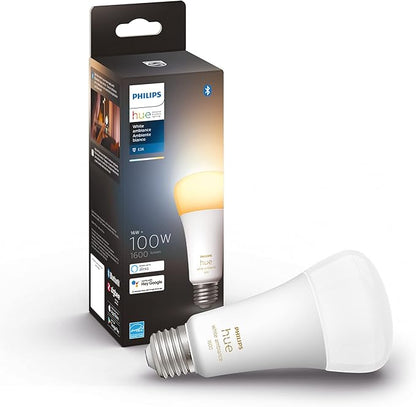 Philips Hue Smart 100W A21 LED Bulb - White Ambiance Warm-to-Cool White Light - 1 Pack - 1600LM & Smart 75W A19 LED Bulb - White and Color Ambiance Color-Changing Light - 1 Pack