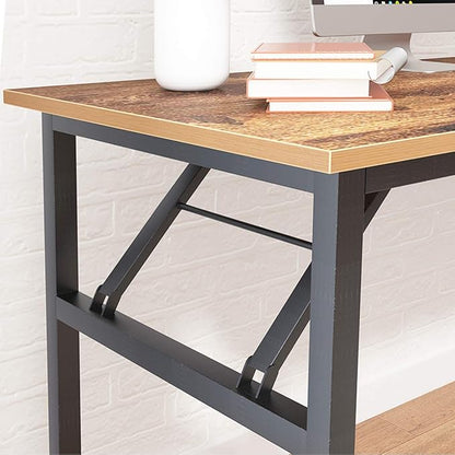 SDHYL 62 inches No Assembly Foldable Computer Desk for Home Office Workstation, Study and Writing, Rustic Brown