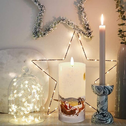 DRomance Christmas White LED Flameless Flickering Candles Battery Operated with 10-Key Remote and Timer Set of 3 Realistic 3D Wick Real Wax Holiday Flameless Pillar Candles, Santa Decal