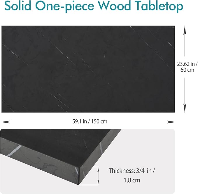 Kaboon Universal Tabletop 59.1"x23.62", Solid One-Piece Melamine Table Top, Double Desk L-Desk DIY, Home and Office Countertop, Cloud Atlas/Black Marble