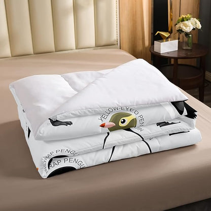 Erosebridal Penguin Comforter Set Full Size,Black White Penguins Bedding Set Cute Animal Down Comforter for Kids Boys Girls Teens,Wildlife Grey Bedding Quilted Sets with 2 Pillow Cases Bedroom Decor