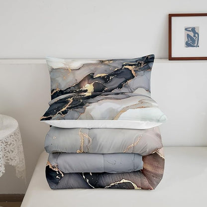 Erosebridal Black Marble Bedding Set Queen,Black and Grey Marble Comforter Set Men Teens Boys Modern Gray Orange Abstract Art Tie Dye Down Comforter Kids Gothic White Gold Marble Duvet Insert Soft
