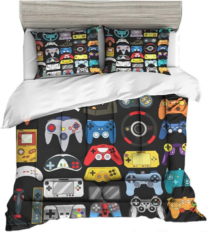 Sunnycitron Gamer Bedding Set, Twin Comforter, 100% Microfiber, 3Pcs, Game2-2, Boys Bedroom Decor, Gaming Room Decor, All Seasons, Machine Wash