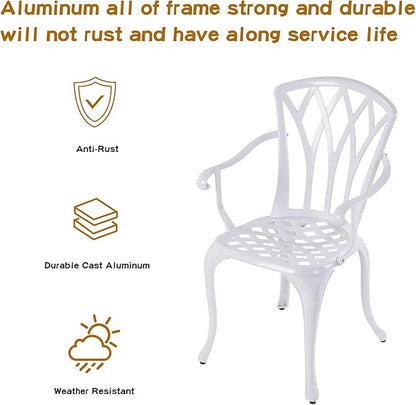 Jardin DE CENTENNAIL 3-Piece Outdoor Bistro Set Cast Aluminum Rust-Resistant Patio Furniture Armchairs Design (White)