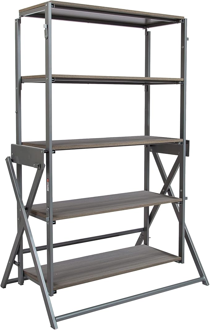 Origami Modern 2 in 1 Shelf to Table Style, Organizer Deco Rack Magically Turn to a Table/Desk in a Second,Fully Assembled, Platinum/Gray US Patent Pending (STT-PLAGRY)