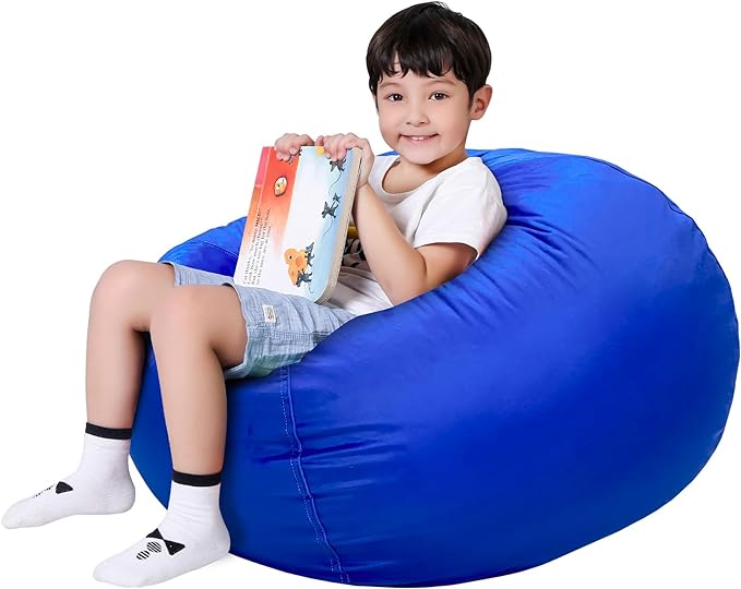 Lukeight Stuffed Animal Storage Bean Bag Chair Cover for Kids, Zipper Beanbag Chair Cover for Organizing Toddler & Kids' Rooms Plush Toys (Solid Blue, XX-Large)