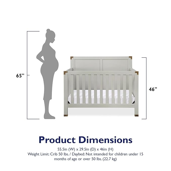 Baby Relax Miles 5-in-1 Convertible Crib for Nursery, Soft Gray