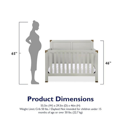 Baby Relax Miles 5-in-1 Convertible Crib for Nursery, Soft Gray