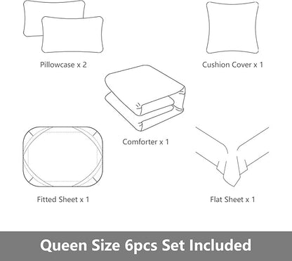 Kids Gaming Bedding Sets, 6 Piece Gamer Comforter Sets for Teens Boys Queen Size for Bedroom Comforter Set Adult 3D Gamepad Microfiber Bedding Sets Fits All Season (Queen Comforter