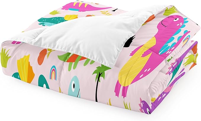 Dinosaur Twin Bedding Set, Cartoon Dinosaur Comforter Set Twin Girl Bedding Set for Girls Room Soft Breathable Dino Quilt Kids Bedding Set for All Season, 1 Comforter 1 Pillowcase