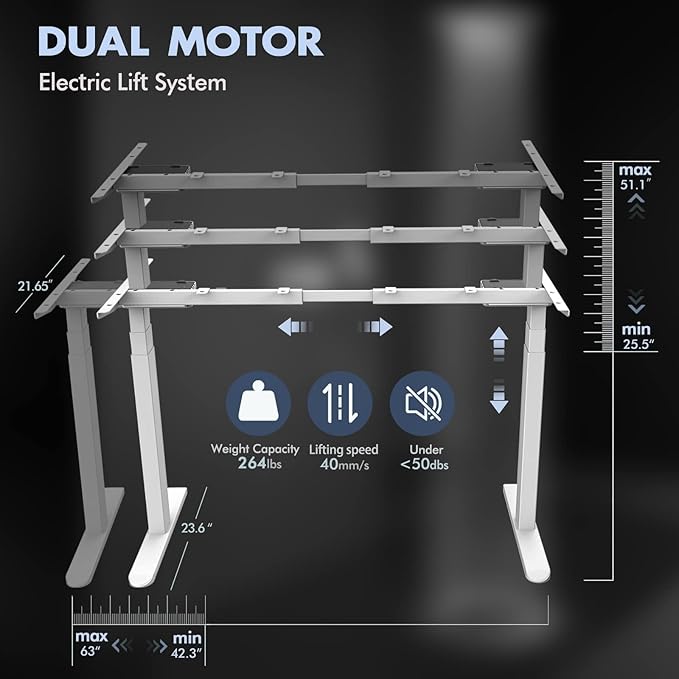 AIMEZ0 Dual Motor Sit Stand Desk Adjustable Electric Standing Desk Frame with LCD Touch Screen Adjustable Height 27.4-45.6 inches for Home & Office Table (Frame Only) White