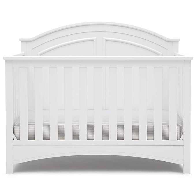 Delta Children Perry 6-in-1 Convertible Crib - Greenguard Gold Certified, Bianca White + Simmons Kids Radiant Sky Dual Sided Baby Crib Mattress and Toddler Mattress (Bundle)