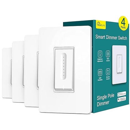 TREATLIFE Smart Dimmer Switch 4 Pack, Smart Switch Works with Alexa and Google Home, 2.4GHz WiFi Dimmer Light Switch for LED, CFL, Incandescent Bulbs, Neutral Wire Required, Single Pole