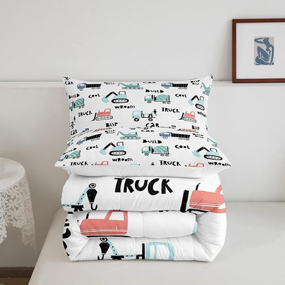 Feelyou Cartoon Tractor Ultra Soft Bedding Set Cars Kawaii Comforter Set for Kids Boys Toddler Vehicle Truck Comforter Equipment Transport Cute Quilt Set Bedroom Collection 2Pcs Twin Size
