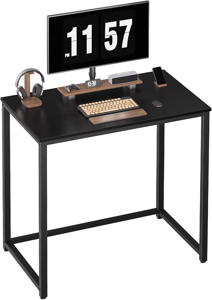 SINPAID Small Computer Desk 31.5 inches Desk for Small Spaces Sturdy Home Office Desk Modern Gaming Desk Study Writing Laptop Table, Black Desk