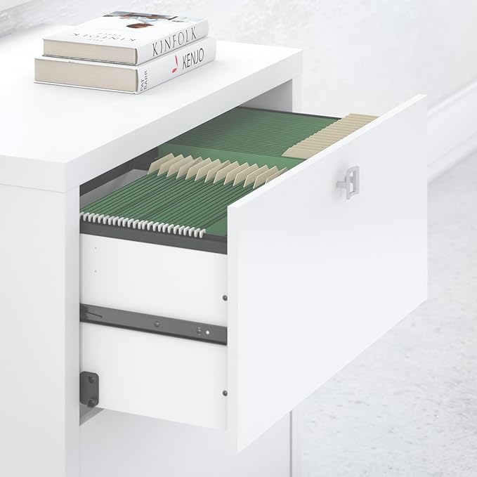 Bush Business Furniture Echo Lateral File Cabinet in Pure White with Satin Silver Handles, Home Office Storage for Letter, Legal, and A4-size Documents