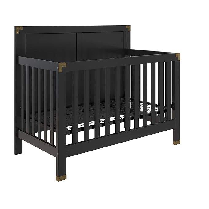 Baby Relax Miles 5-in-1 Convertible Crib, Solid Pine Wood, Black