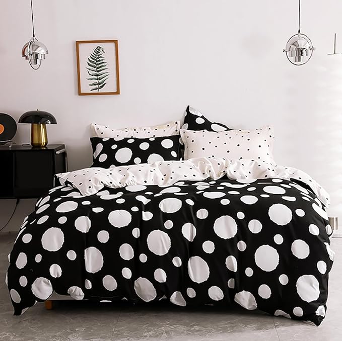 White Polka Dots Comforter King Black White Dots Print Reversible Gingham King Bedding Comforter Set Boys Girls Black White Bed Sets Soft 3Pcs King Comforter Sets