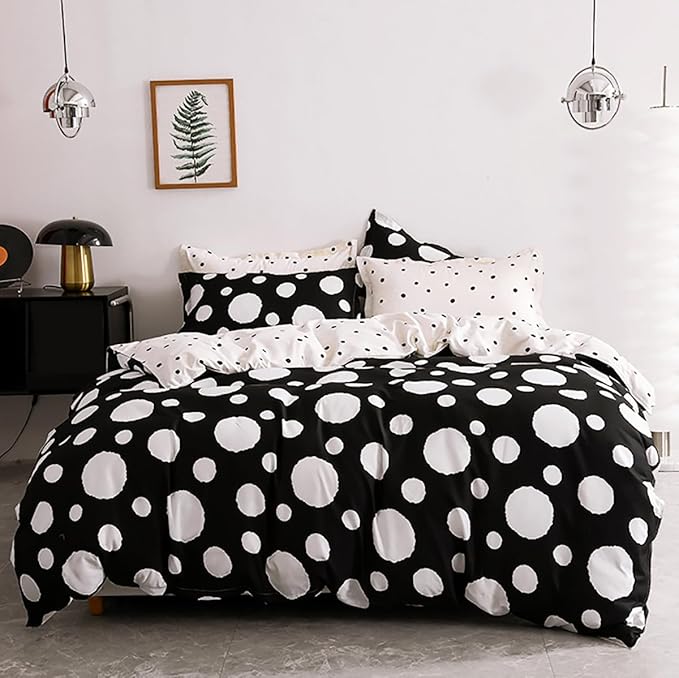 White Polka Dots Comforter Full Black White Dots Print Reversible Gingham Full Bedding Comforter Set Boys Girls Black White Bed Sets Soft 3Pcs Full Comforter Sets