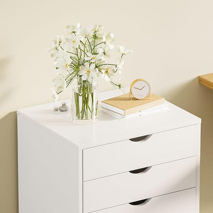 DUMOS 5 Drawer File Cabinet 5 Wood Rolling Organizer Storage Chest with Wheels Mobile Printer Stand for Home Office, White
