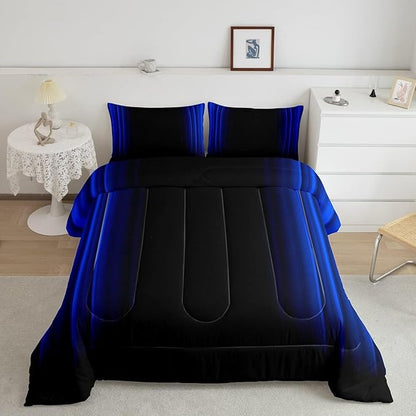 Geometric Abstract Ombre Comforter Set Kids Teens Dark Blue and Black Striped Bedding Bed Set Decor Modern Fashion Comforter Inner Fill Bedroom Collection 3Pcs King Size