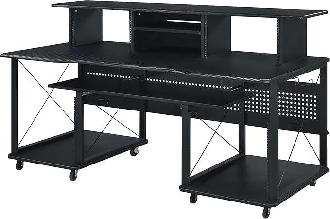 Acme Furniture Metal and Wooden Music Desk with Wheels, Black