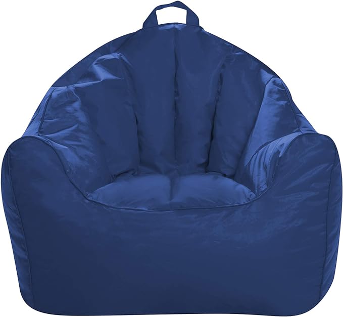 Posh Creations Structured Comfy Bean Bag Chair for Gaming, Reading, and Watching TV, Malibu Lounge, Soft Nylon-Navy