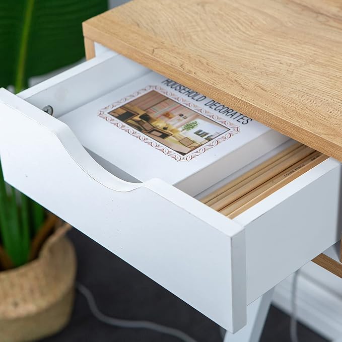 Need Computer Desk with Storage Desk Drawer Dressing Table,Writing Table Modern Desk with 2 Drawers, Makeup Vanity Table GCBG1019-ND, Oak