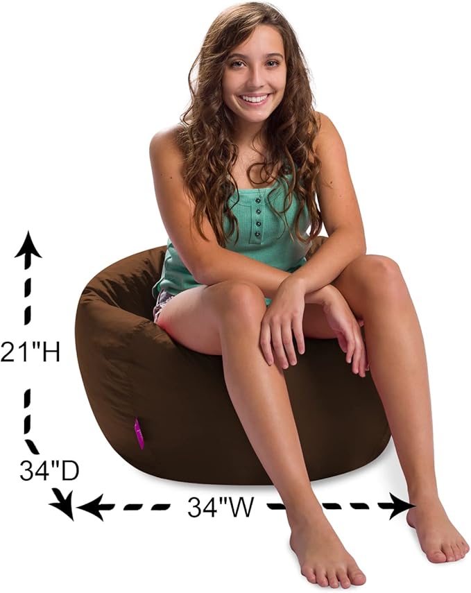 Posh Creations Structured Comfy Bean Bag Chair for Gaming, Reading, and Watching TV, 100in Round Classic Bean Bag, Microsuede - Chocolate