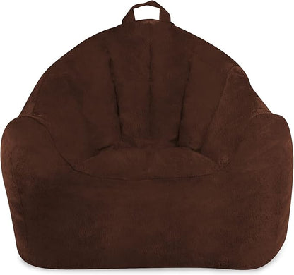 Posh Creations Structured Comfy Bean Bag Chair for Gaming, Reading, and Watching TV, Malibu Lounge, Rabbit Fur - Brown
