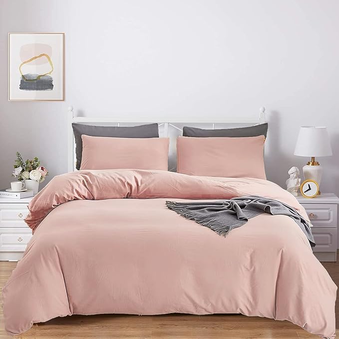 Queen Blush Pink Cotton Comforter Set, 3 PCS Breathable Bedding with 2 Pillowcases, Fade-Resistant, Lightweight, Durable, Ideal for Gift
