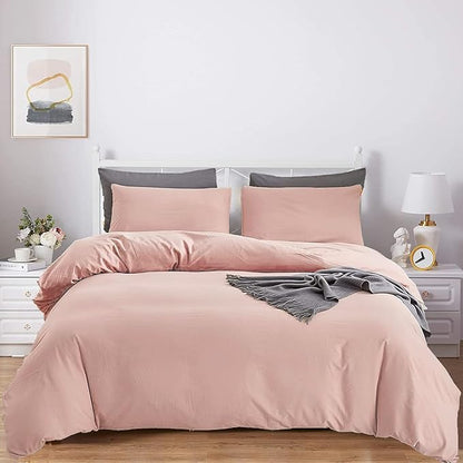 Queen Blush Pink Cotton Comforter Set, 3 PCS Breathable Bedding with 2 Pillowcases, Fade-Resistant, Lightweight, Durable, Ideal for Gift