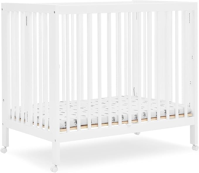Delta Children Mia Portable Folding Mini Crib with 1.5-Inch Mattress - Greenguard Gold Certified, Bianca White