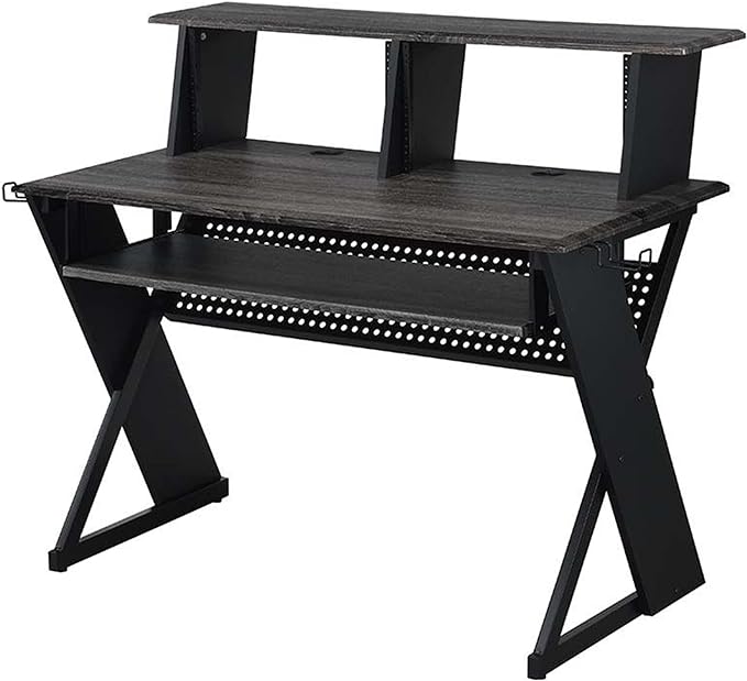 Acme Furniture Rectangular Music Desk Table with Earphone Rack, Black