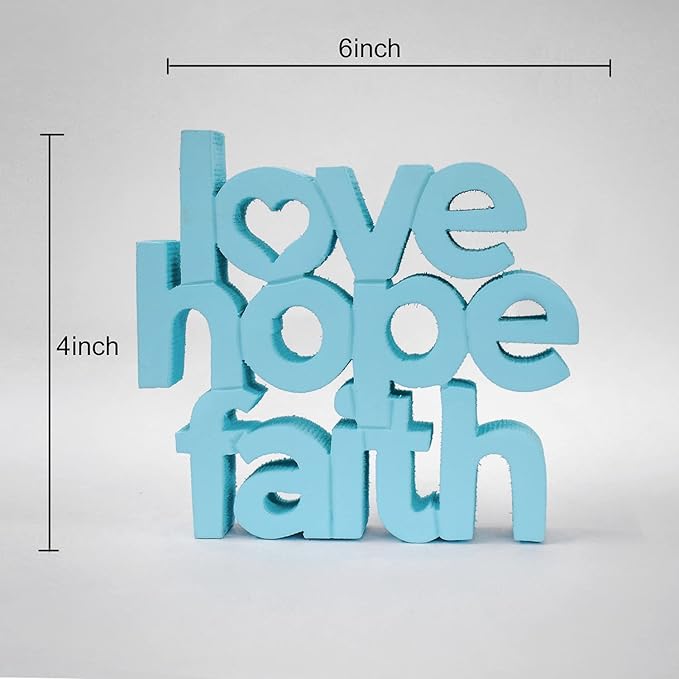Love Hope Faith Blue, Aesthetic table decor for home or office, desk or Shelf. Quirky room decoration showpiece, ideal for birthday gift, corporate gift, and inspiring wall decor.
