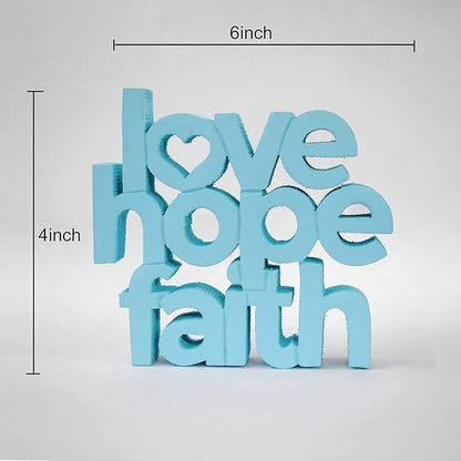 Love Hope Faith Blue, Aesthetic table decor for home or office, desk or Shelf. Quirky room decoration showpiece, ideal for birthday gift, corporate gift, and inspiring wall decor.