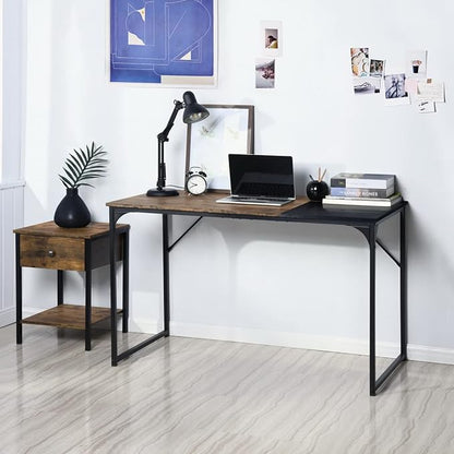 FurnitureR 39.4" Home Office Table Simple Computer Desk Laptop PC Writing Sturdy Metal Frames for Study Room, Brown&Black