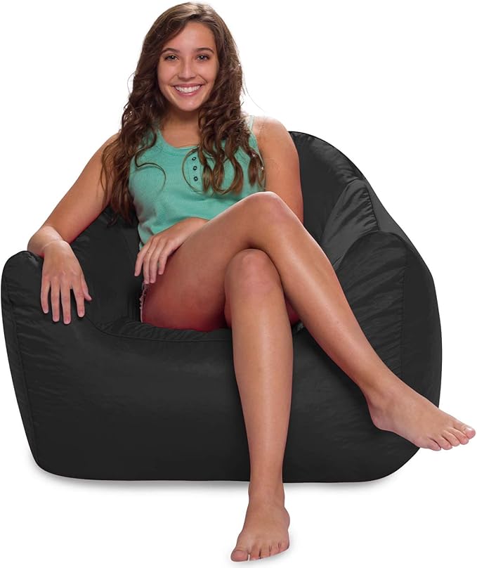 Posh Creations Structured Comfy Seat for Playrooms and Bedrooms, Large Bean Bag Chair, Malibu Lounge, Black