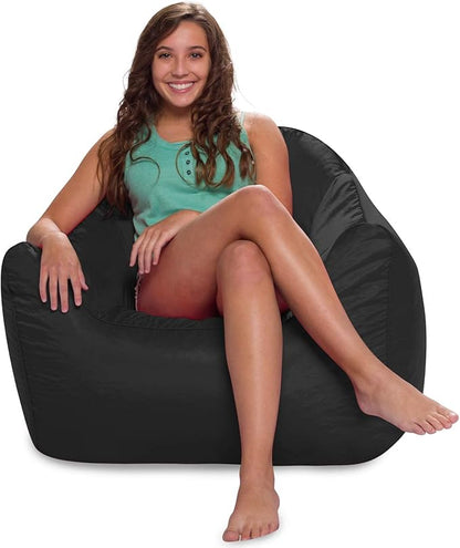 Posh Creations Structured Comfy Seat for Playrooms and Bedrooms, Large Bean Bag Chair, Malibu Lounge, Black