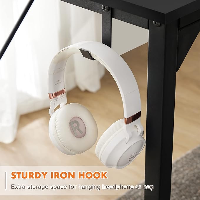 Computer Desk Home Office Desk 47 Inch Writing Desks Small Space Desk Study Table Modern Simple Style Work Table Student Desk PC Table with Storage Bag Headphone Hook Metal Frame for Home, Bedroom