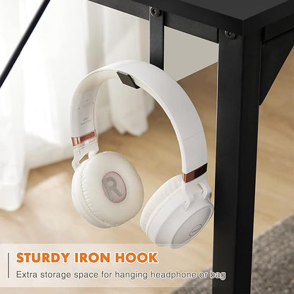 Computer Desk Home Office Desk 47 Inch Writing Desks Small Space Desk Study Table Modern Simple Style Work Table Student Desk PC Table with Storage Bag Headphone Hook Metal Frame for Home, Bedroom