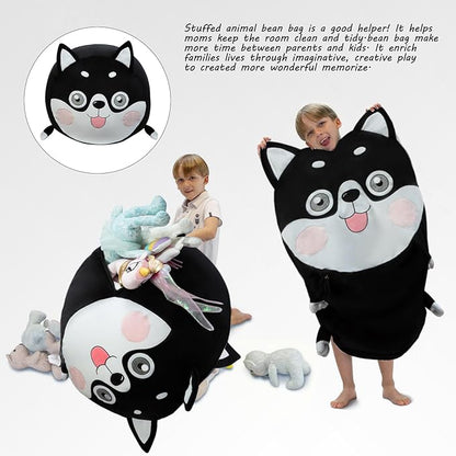 Toy Organizers and Storage for Kids Room Decorations, Childrens Bean Bag Chairs Black Cute Dog, Extra Large Size, Velvet Super Soft Cover Only