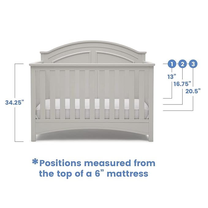 Delta Children Perry 6-in-1 Convertible Crib - Greenguard Gold Certified, Moonstruck Grey + Simmons Kids Radiant Sky Dual Sided Baby Crib Mattress and Toddler Mattress (Bundle)
