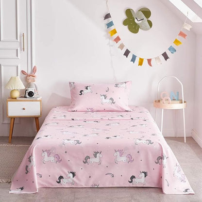 UOZZI BEDDING Bed in a Bag 6 Pieces Twin Size Unicorn Pink with Rainbow Star - Soft Microfiber, Reversible Bed Comforter Set (1 Comforter, 2 Pillow Shams, 1 Flat Sheet, 1 Fitted Sheet, 1 Pillowcases)