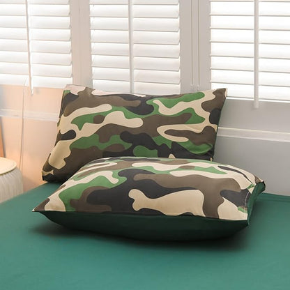 Meeting Story Camouflage Bedding Set, Green Camouflage Comforter Set, 5 PCS One Comforter and Two Pillowases, All Season Soft Bedspread for Boys Teens Adults (Green, Twin 5Pcs)