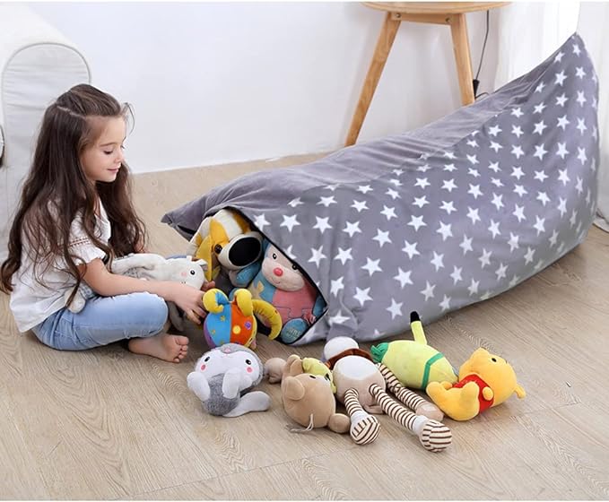 Stuffed Animal Storage Bean Bag Chair Cover | 53" Extra Large Beanbag for Kids and Adults, Plush Toys Holder and Organizer for Boys and Girls | Premium Velvet - Soft & Comfortabl (Stars Style)